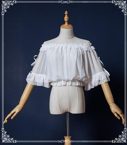 Eieyomi - Sweet Lolita Blouse Chiffon Round Neck Flounce Sleeve Shirt