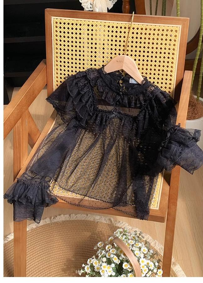 With PUJI - Letters and Poems - Summer Classic Lolita Shirt with Dotted Tulle and Long Sleeve