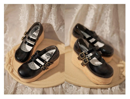 MODO - Retro Lolita Round Toe Wood Bottom Shoes
