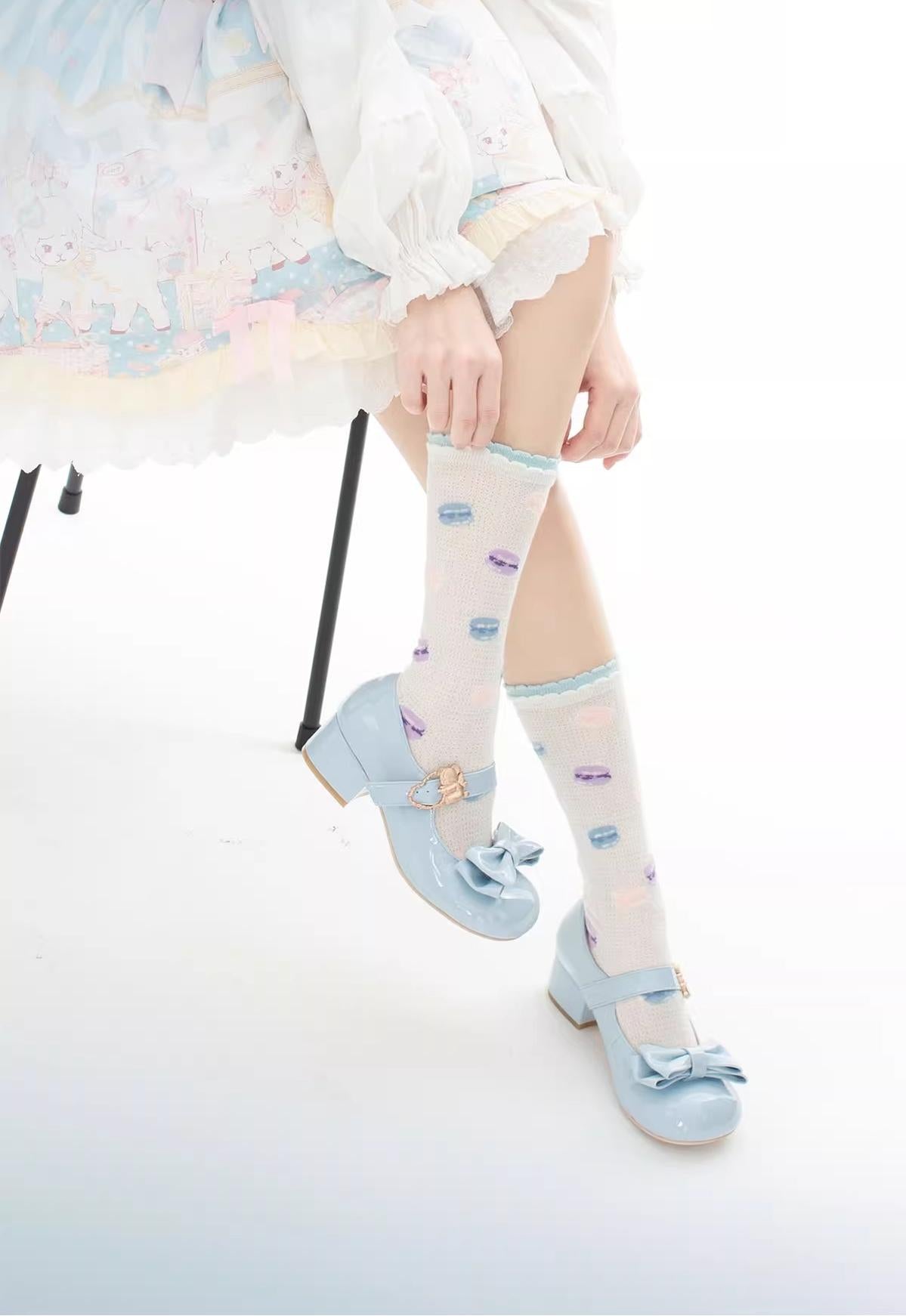 Sheep Puff - Hug Bear - Sweet Lolita Heel Shoes Bear Metal Buckle Bow Shoes