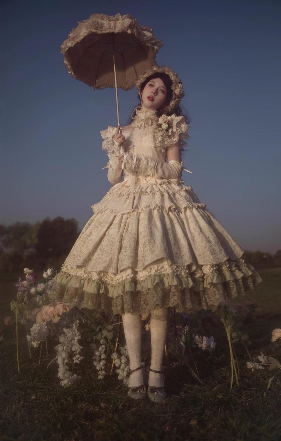 ZJstory - 14-line Poem Set - Classic Lolita Separate Dress Set Tiered Ruffles Skirt