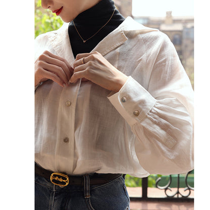 Lady White Linen Blouse