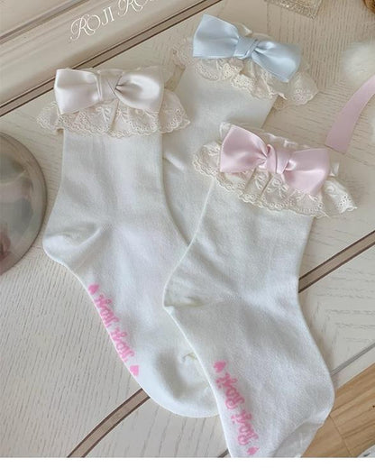 Roji Roji - Cotton Lolita Socks Lace Bow White Socks