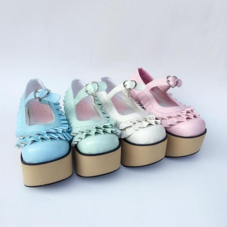 Antaina - Sweet Lolita Platform Shoes Lotus Leaf Edge Multicolor