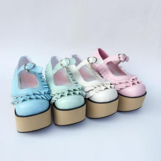 Antaina - Sweet Lolita Platform Shoes Lotus Leaf Edge Multicolor