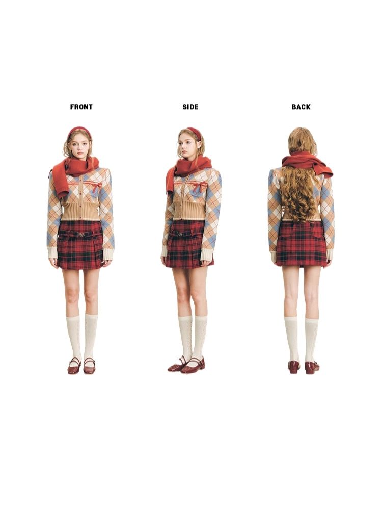 Christmas red wool plaid skirt tweed bustier【s0000004607】