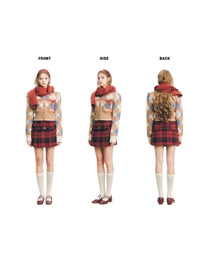 Christmas red wool plaid skirt tweed bustier【s0000004607】