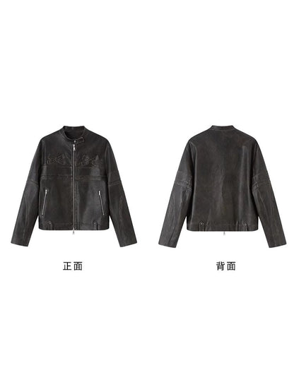 Retro color fake leather jacket【s0000003963】