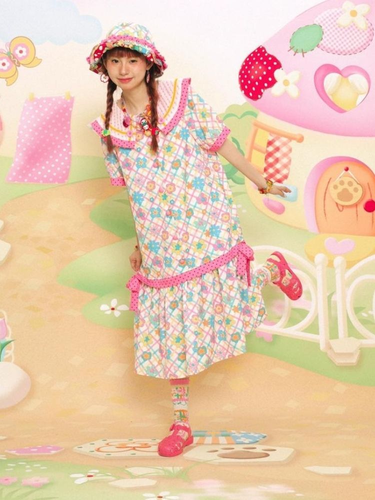 Flower Print Short-sleeved Summer Dress【s0000003092】