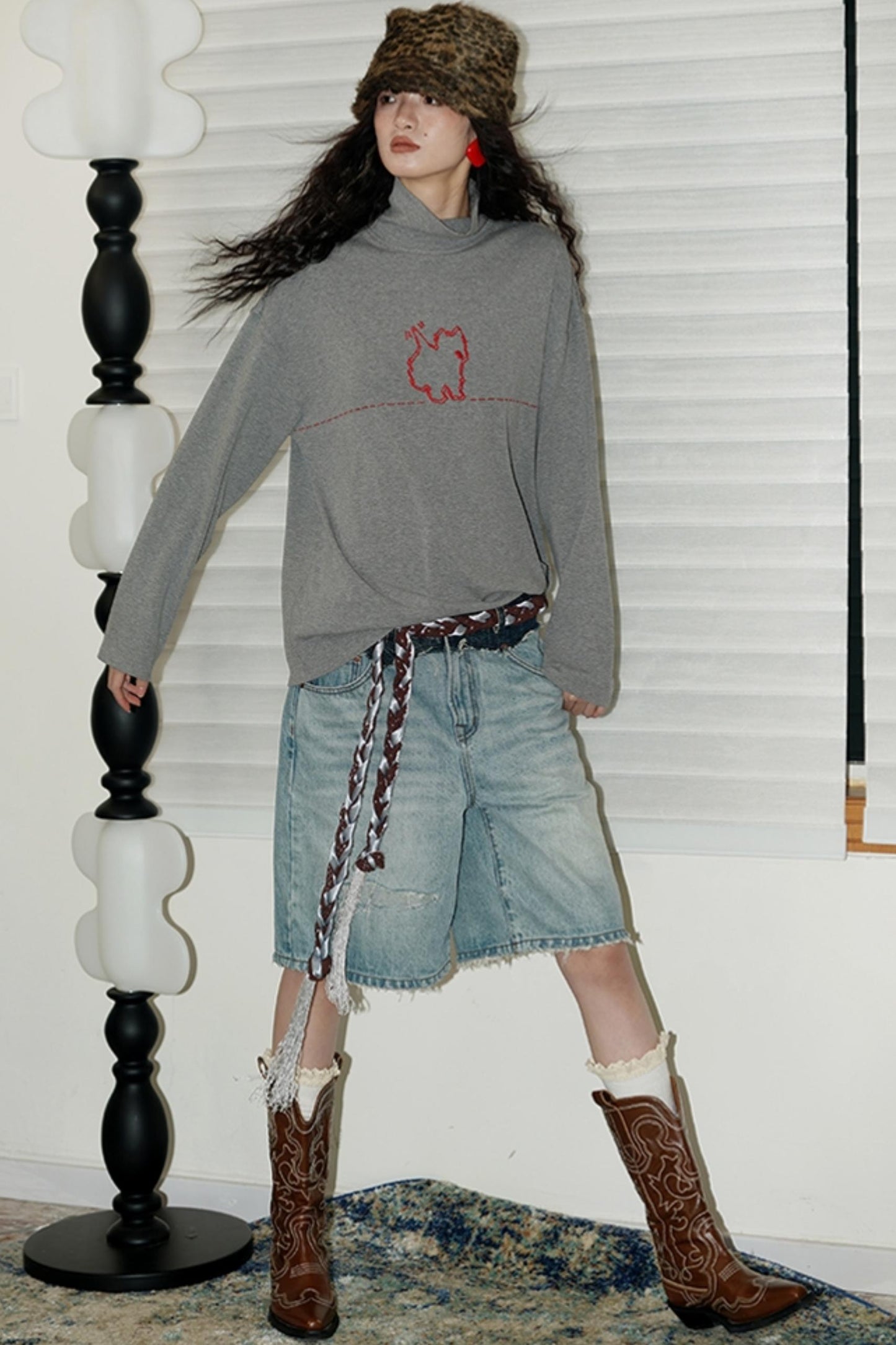 Casual Puppy Design Crewneck Top