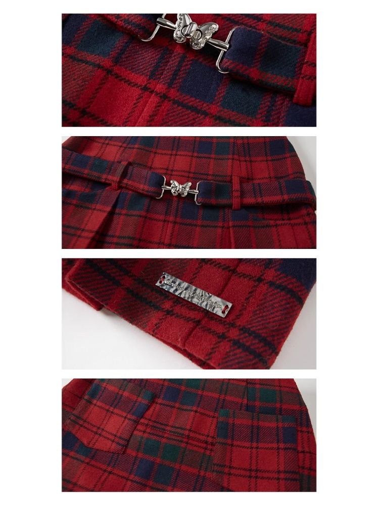 Christmas red wool plaid skirt tweed bustier【s0000004607】