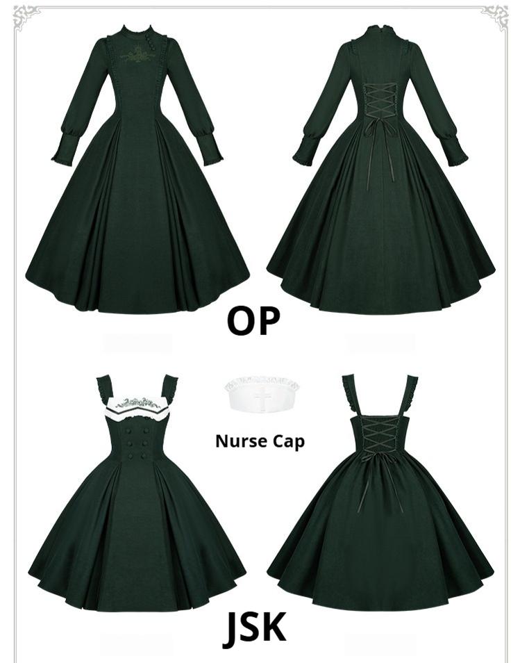 With PUJI - Letter and Poetry ﾂｷ Abyss Clinic - Gothic Lolita Green Dress Set