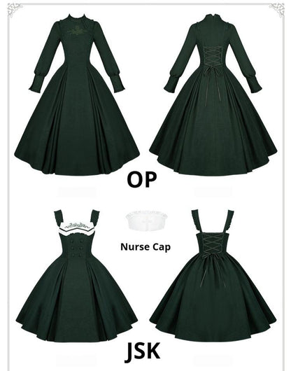 With PUJI - Letter and Poetry ﾂｷ Abyss Clinic - Gothic Lolita Green Dress Set