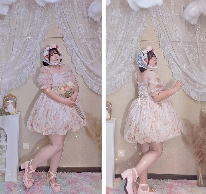 Rouroudream - Selkie - Plus Size Sweet Lolita OP Trailing Floral Princess Gown Dress