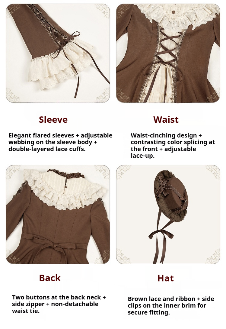 With PUJI - Walnut Box - Classic Lolita OP Dress Suit, Flared Sleeve