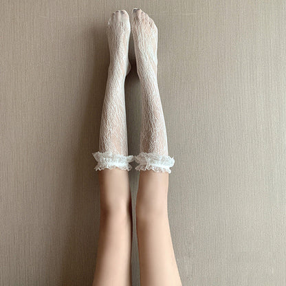 Qianyu - Lolita Socks Black Lace Calf Socks
