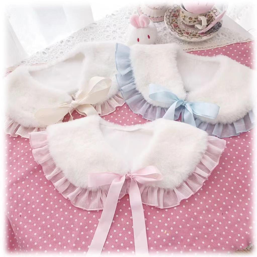 Candy Sweet - Winter Lolita False Collar Plush Bow Collar Scarf