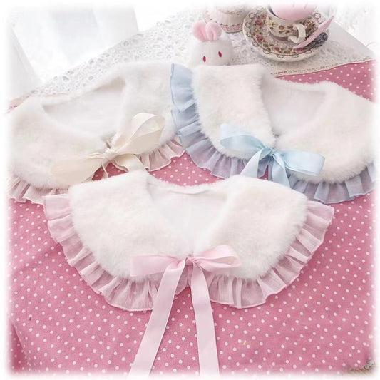 Candy Sweet - Winter Lolita False Collar Plush Bow Collar Scarf