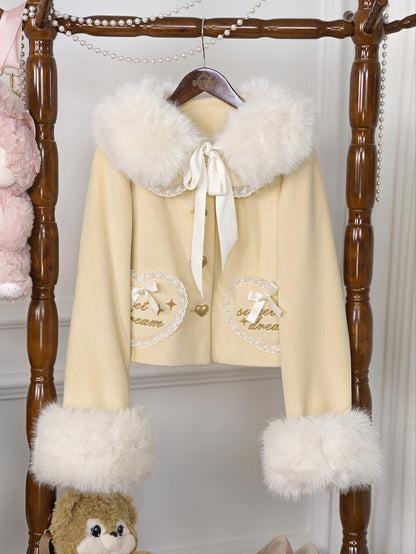 Dream Magic Box - Milk Puff - Winter Fleece-lined Sweet Lolita Coat, Detachable Collar