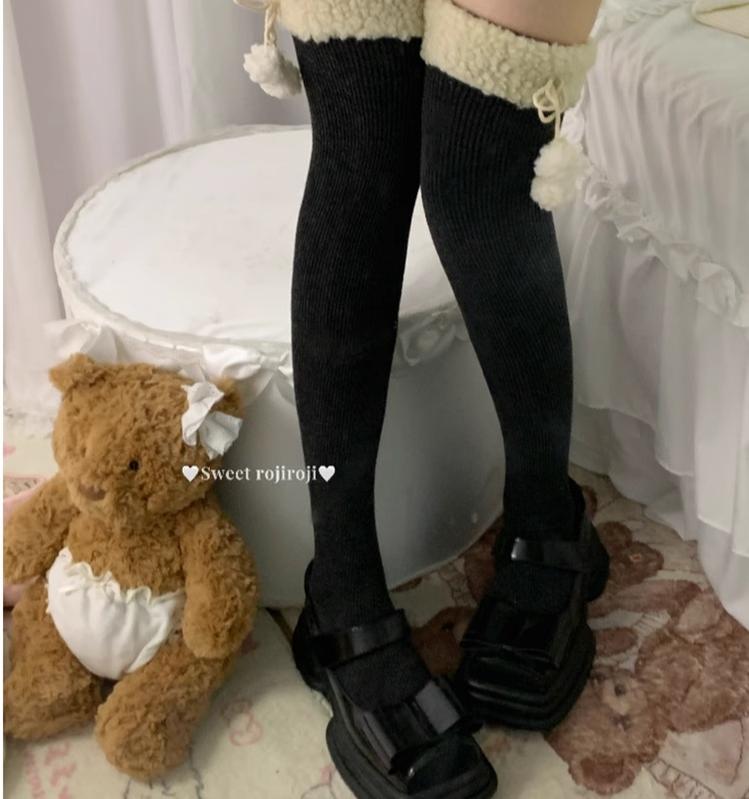Roji Roji - Winter Fuzzy Ball Lolita Socks Over Knee Thick Socks