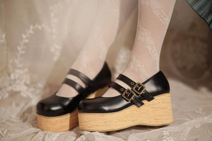 MODO - Retro Lolita Round Toe Wood Bottom Shoes