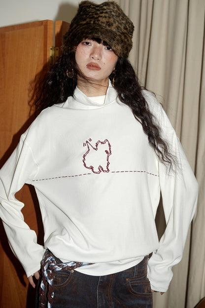 Casual Puppy Design Crewneck Top