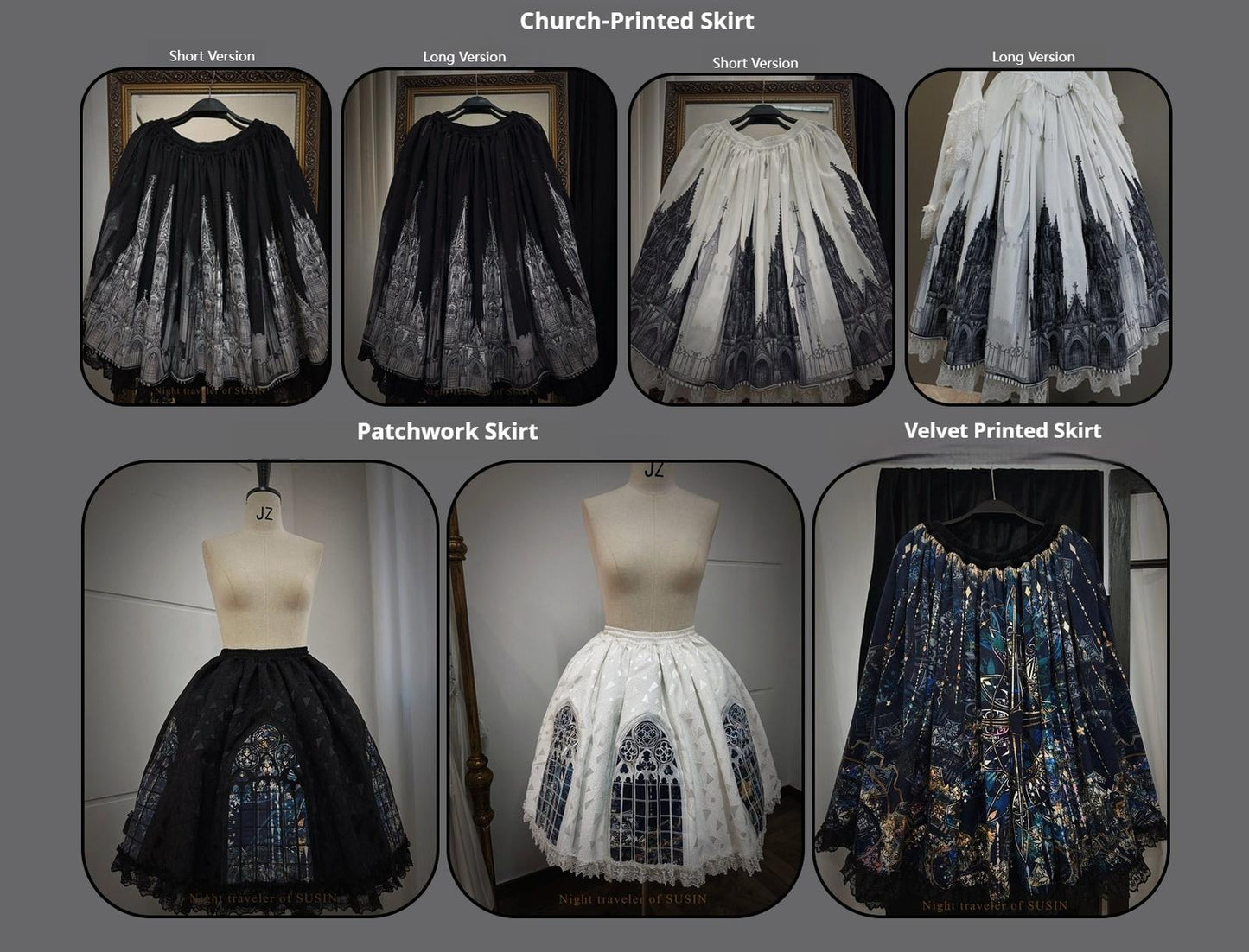 Susin Lolita - Night Traveler - Gothic Lolita Skirt Outfit Long Coat Shirt and Bustier Set