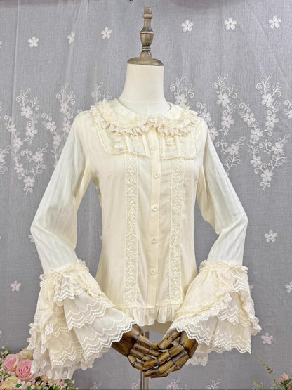 DMFS Lolita - Spiral Candy - Sweet Lolita Long Sleeve Cotton Shirt, Lace Accents