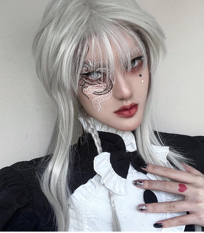Pippi Palace - Deicide - Gothic White Gray Full Head Lolita Wig