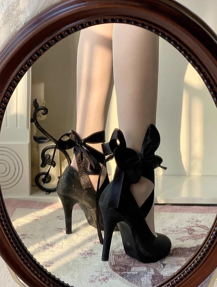 Pure Tea For Dream - Butterfly Specimen - Shiny Ballet Lolita Shoes Sweet Lolita Platform Heels