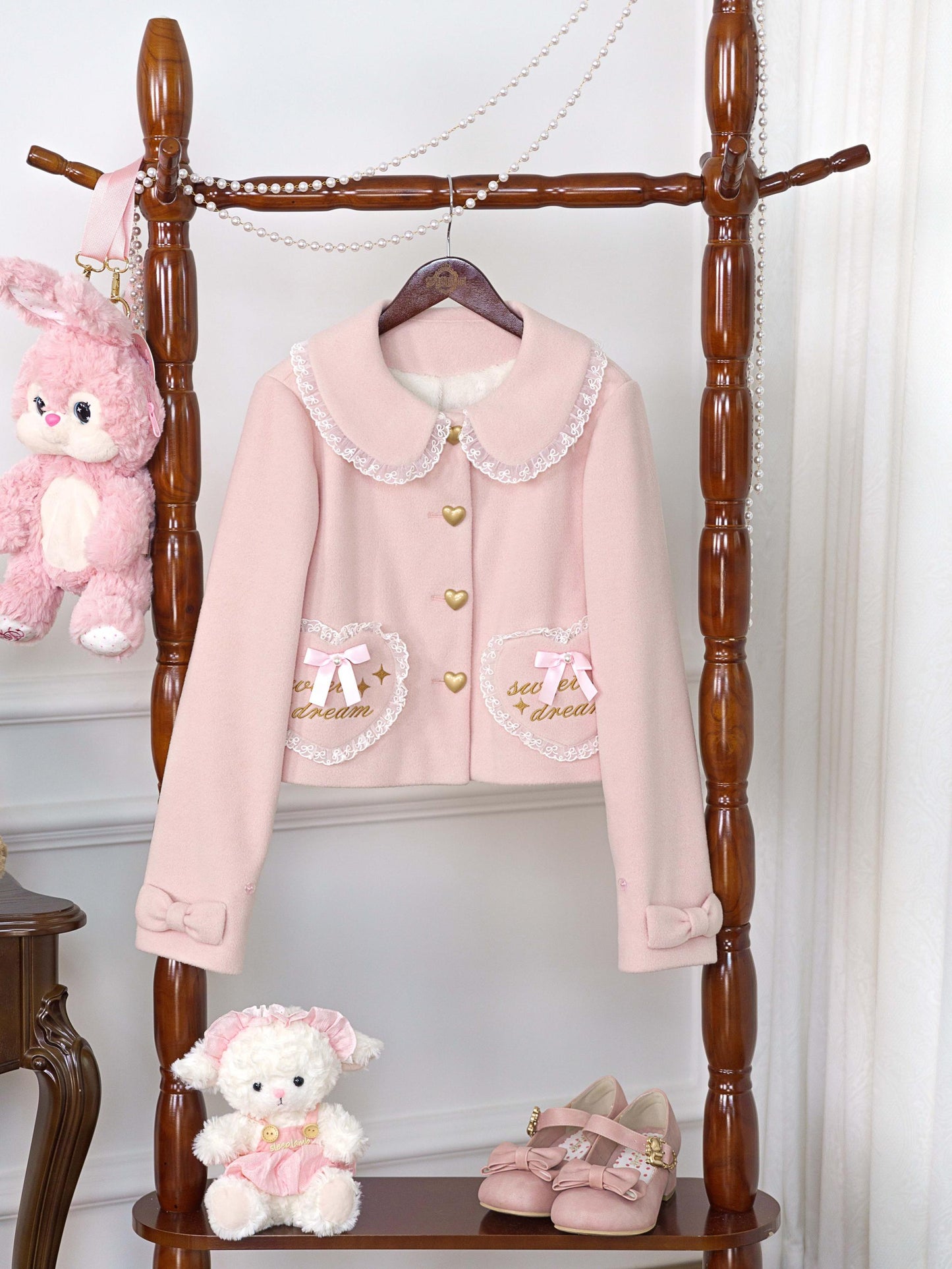 Dream Magic Box - Milk Puff - Winter Fleece-lined Sweet Lolita Coat, Detachable Collar