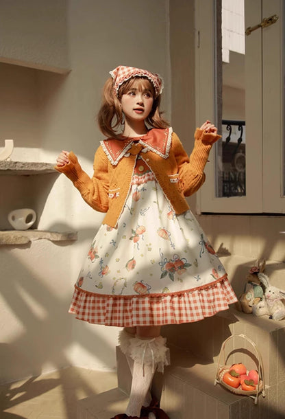 Mademoiselle Pearl - Persimmon - Autumn Persimmon Print Lolita OP JSK SK Dress