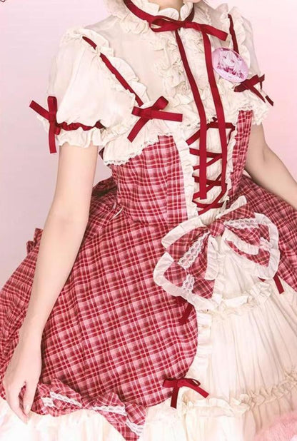 Confession Balloon - Red Plaid Cake Skirt - IP Collab Lolita Plaid JSK Dress