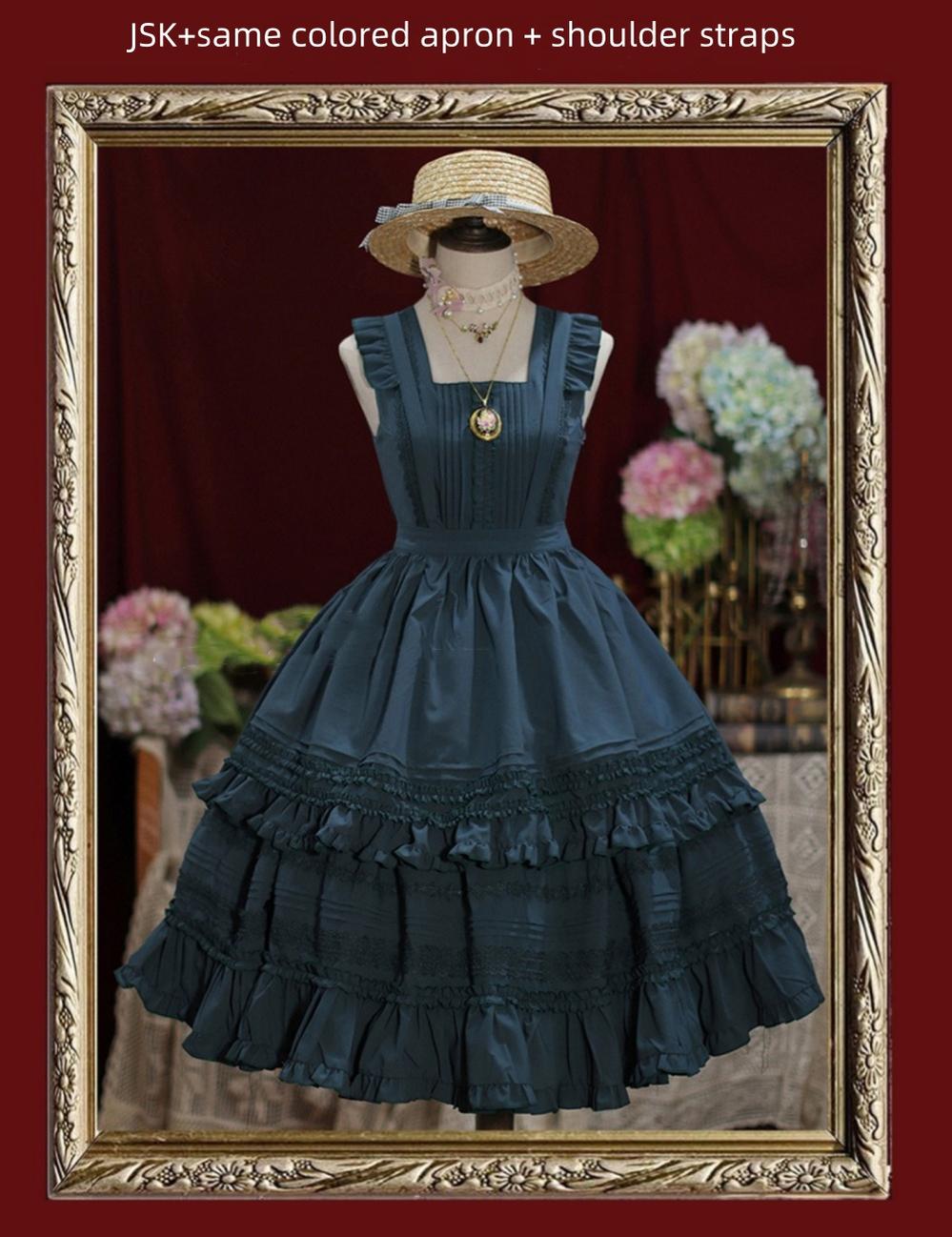 Tiny Garden - Nocturne Reminiscence - Elegant Lolita JSK Dress Multi-Wear Apron Dress Set