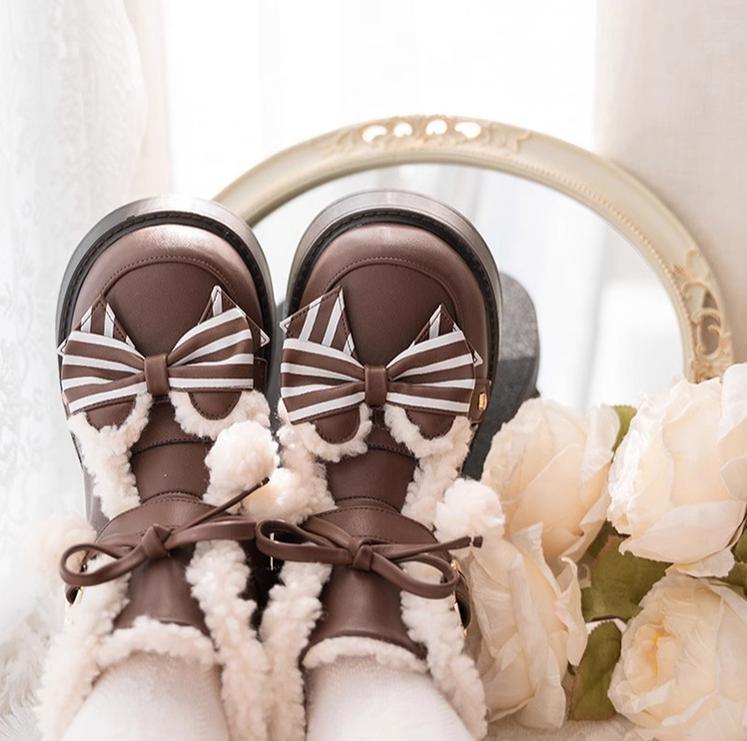 Beauty Bunny - Milk Bear - Winter Lolita Shoes Thick Sole Fleece Snow Boots
