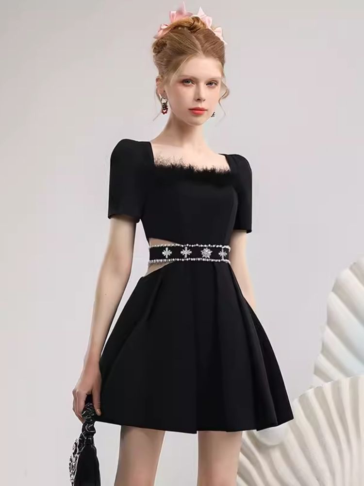 Elegant Feather Diamond Chain Dress【s0000007279】