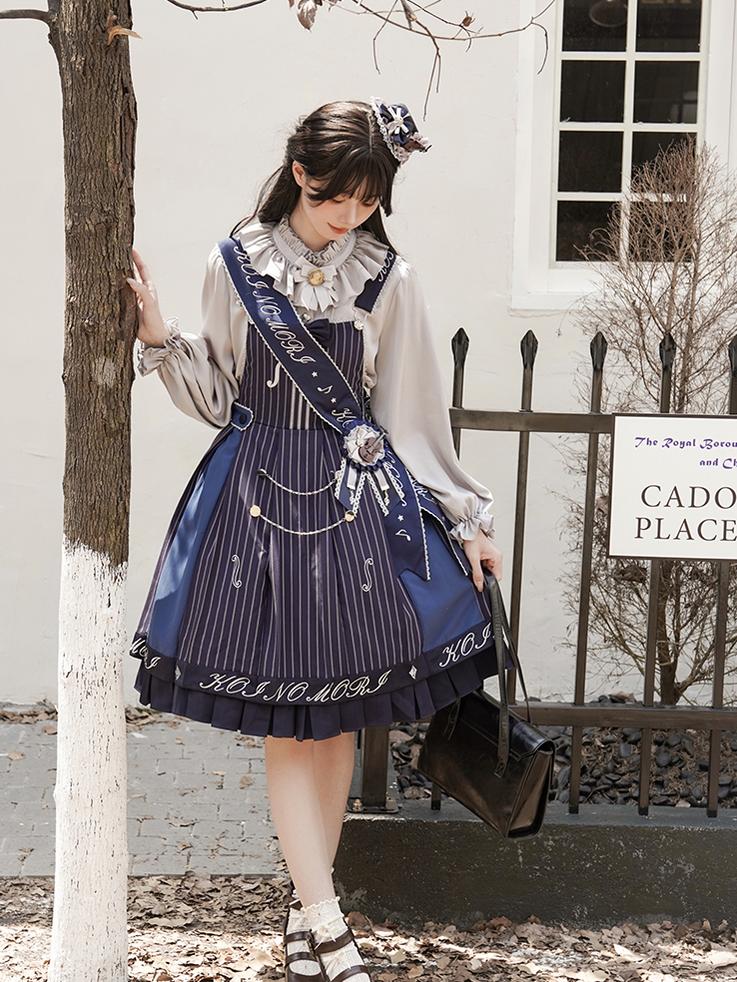 Forest Fluorescent Carps - Classic Lolita Salopette Set Violin Preppy Style Dress