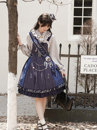 Forest Fluorescent Carps - Classic Lolita Salopette Set Violin Preppy Style Dress