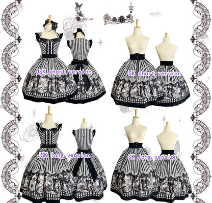 Little Bear - Gothic Lolita Black and White Striped JSK Set