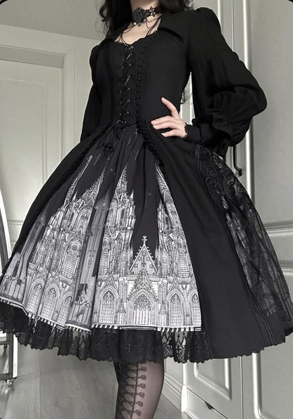 Susin Lolita - Night Traveler - Gothic Lolita Skirt Long Coat Long-Sleeved Shirt and Bustier
