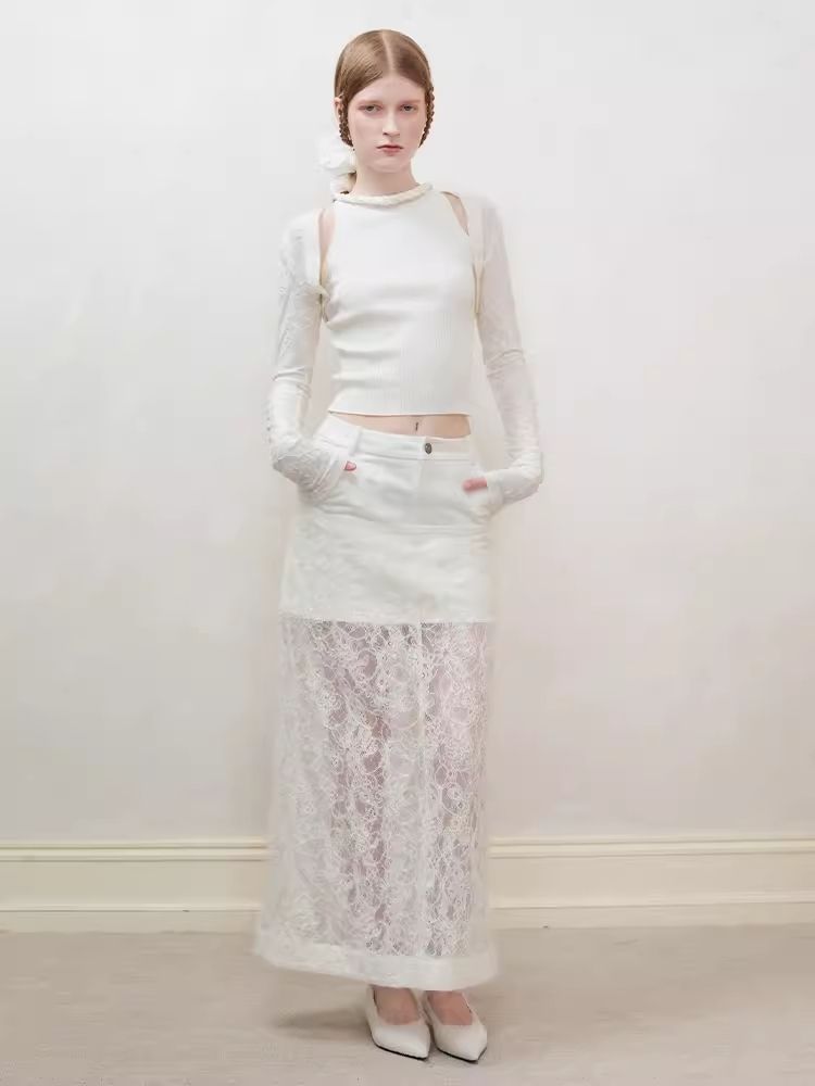 Lace Splicing Semi-sheer Halter Dress【s0000008194】