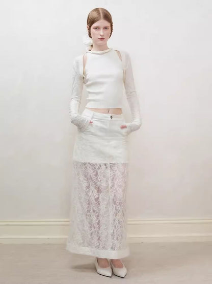 Lace Splicing Semi-sheer Halter Dress【s0000008194】