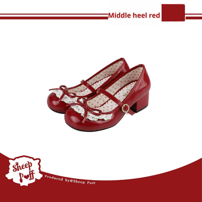 Sheep Puff - Young Layla - Vintage Lolita Shoes Low Heel Butterfly Shoes