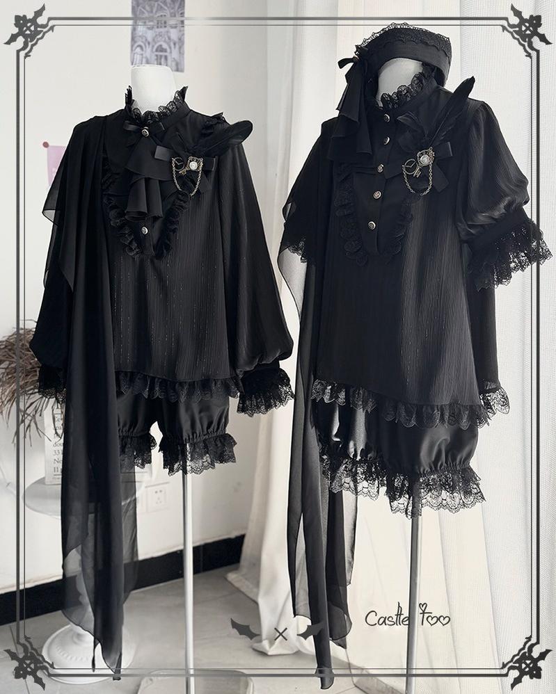 CastleToo - Black Moonlight - Ouji Lolita Chiffon Shirt Outfit