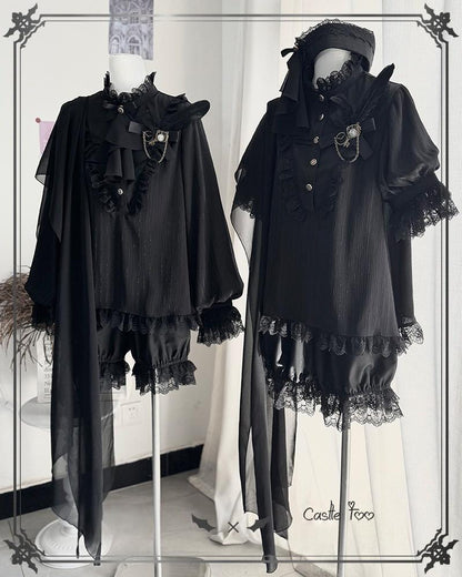 CastleToo - Black Moonlight - Ouji Lolita Chiffon Shirt Outfit