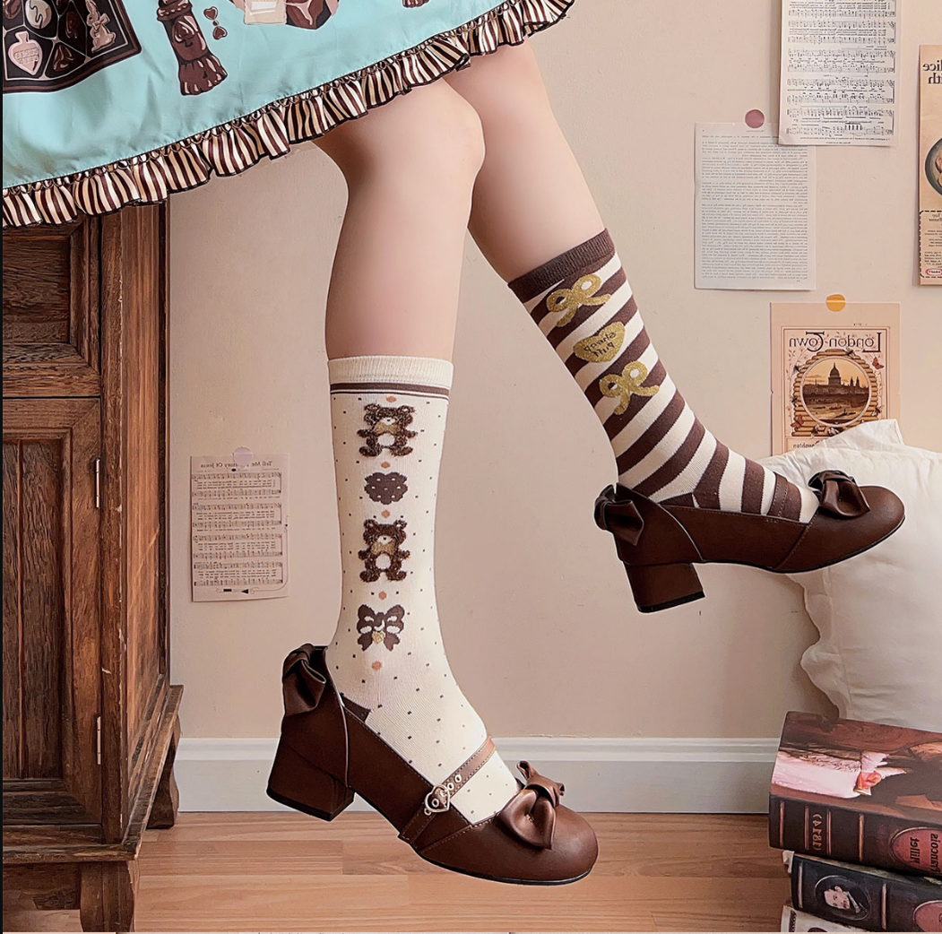 Sheep Puff - Elegant Lolita Bownot Retro High Heel Shoes