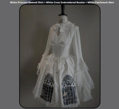 Susin Lolita - Night Traveler - Gothic Lolita Skirt Outfit Long Coat Shirt and Bustier Set