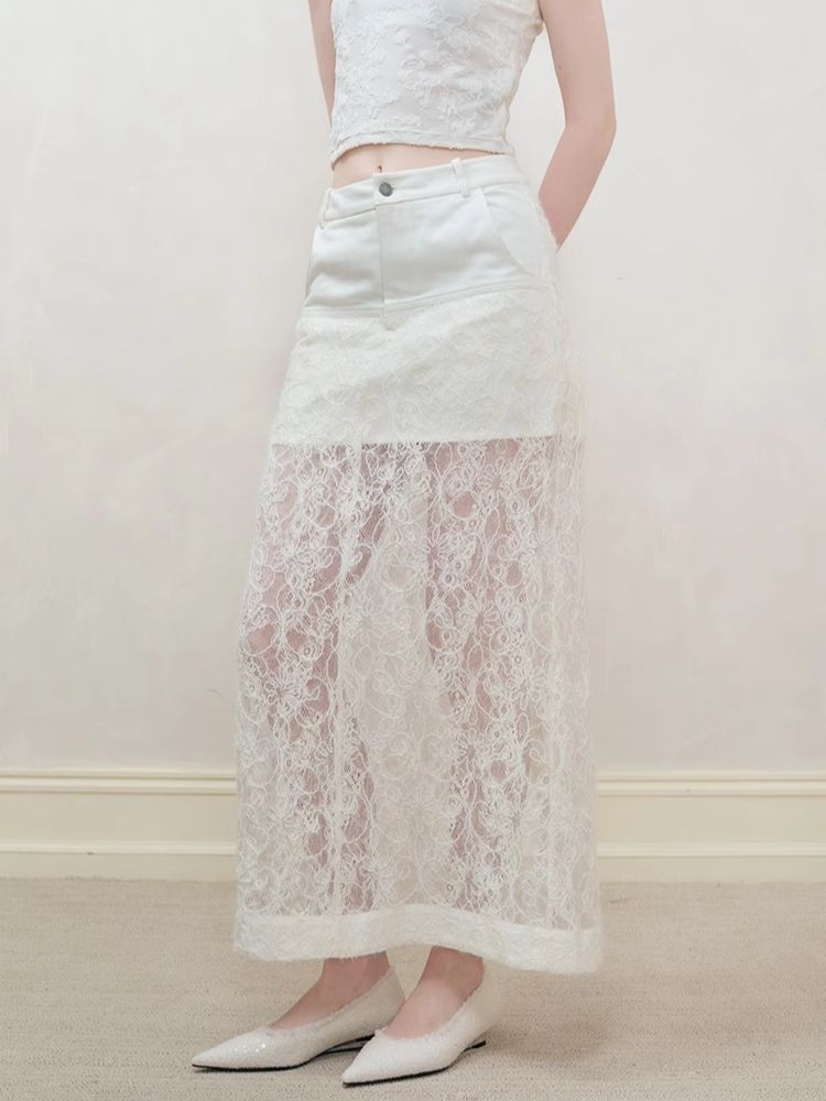 Lace Splicing Semi-sheer Halter Dress【s0000008194】