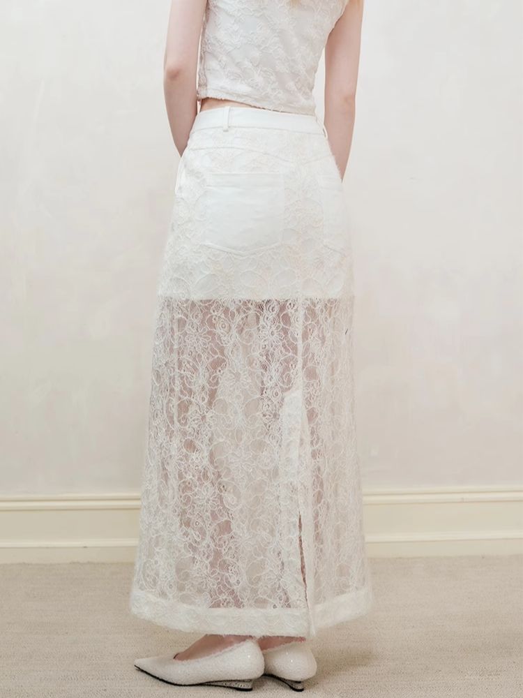 Lace Splicing Semi-sheer Halter Dress【s0000008194】