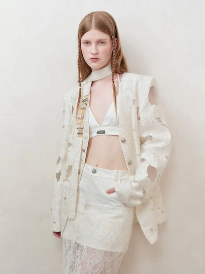 Lace Splicing Semi-sheer Halter Dress【s0000008194】